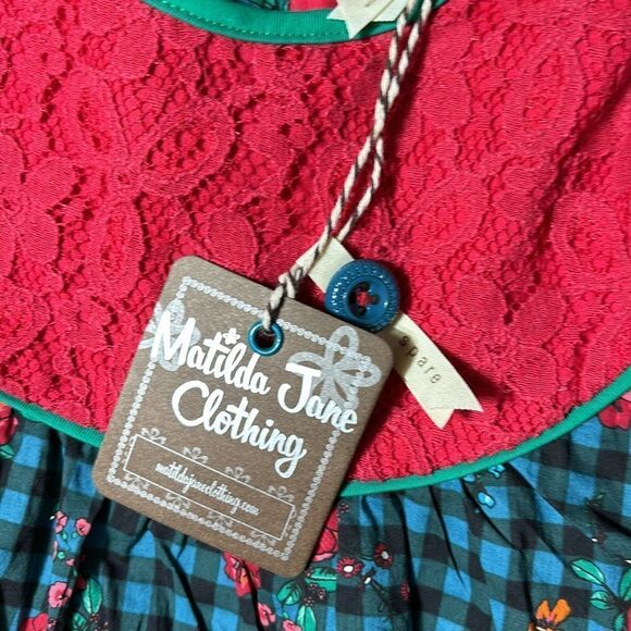 Matilda Jane boughs of Holly tunic top gingham ruffle floral prairiecore new 14 - Picture 6 of 7